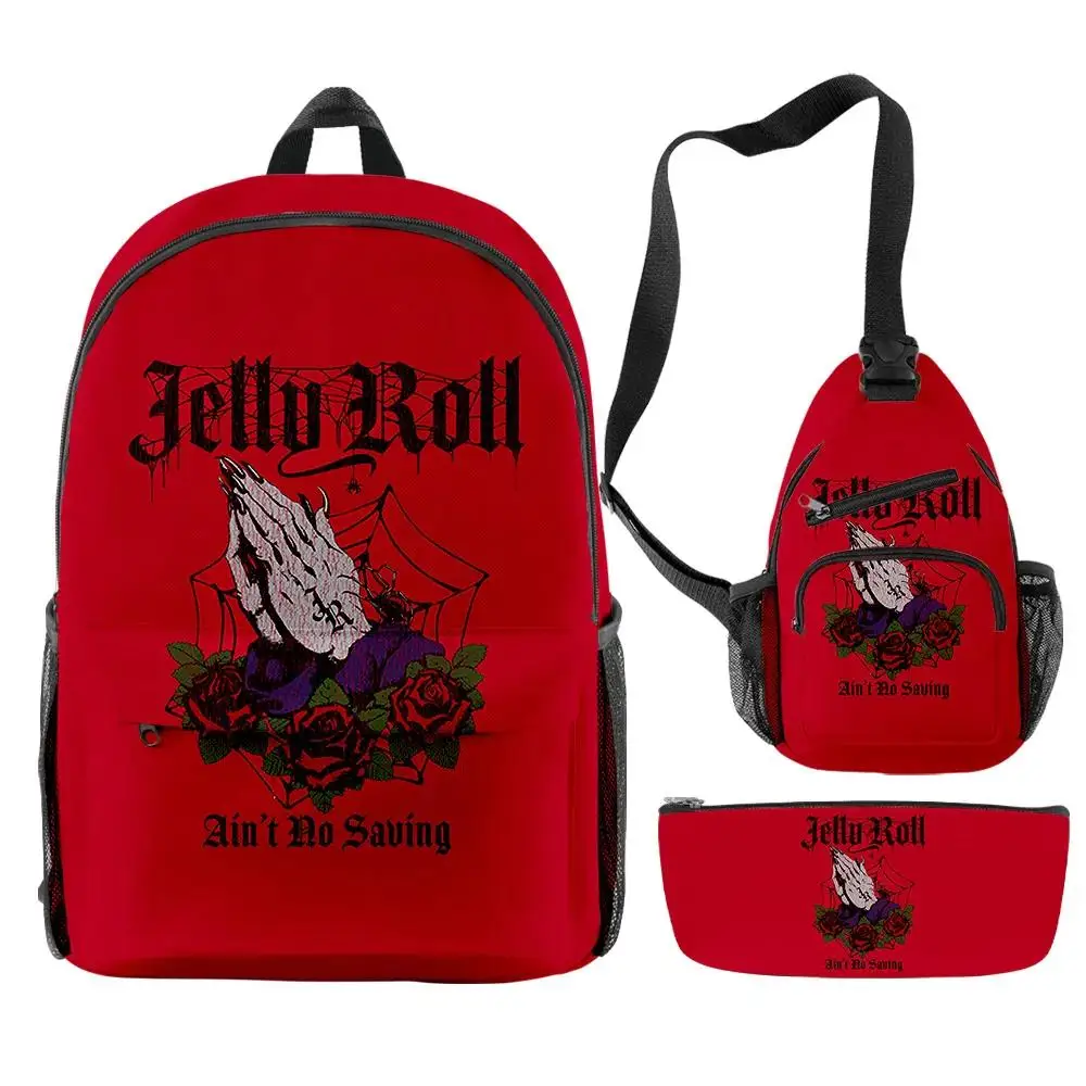 2023 New Jelly Roll Skull Merch 3pcs/set Travel School Bag  Crossbody Bagl Pencil bag Suit For Kids Aldult