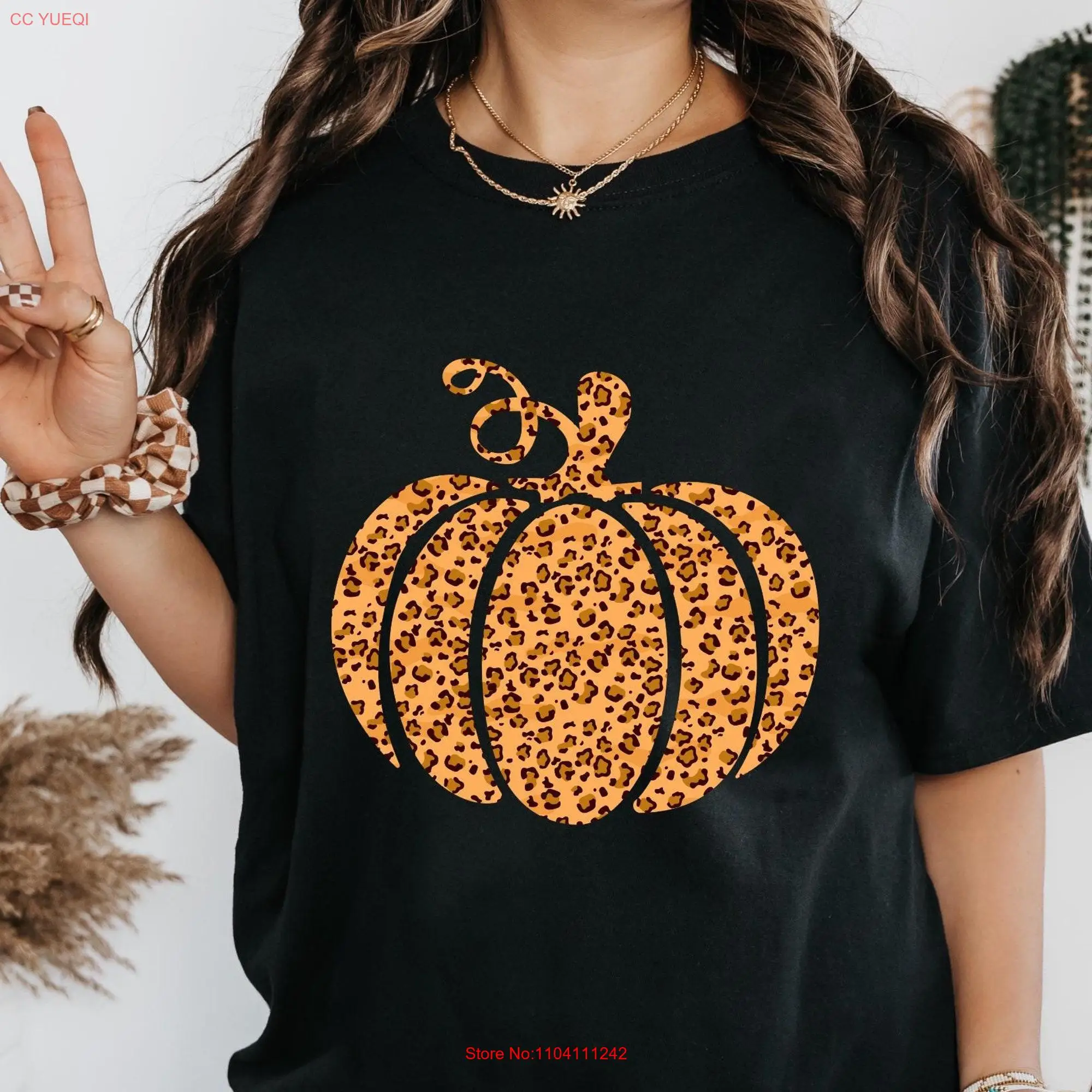 Cute Pumpkin T Shirt Cheetah Happy Thanksgiving Fall New long or short sleeves