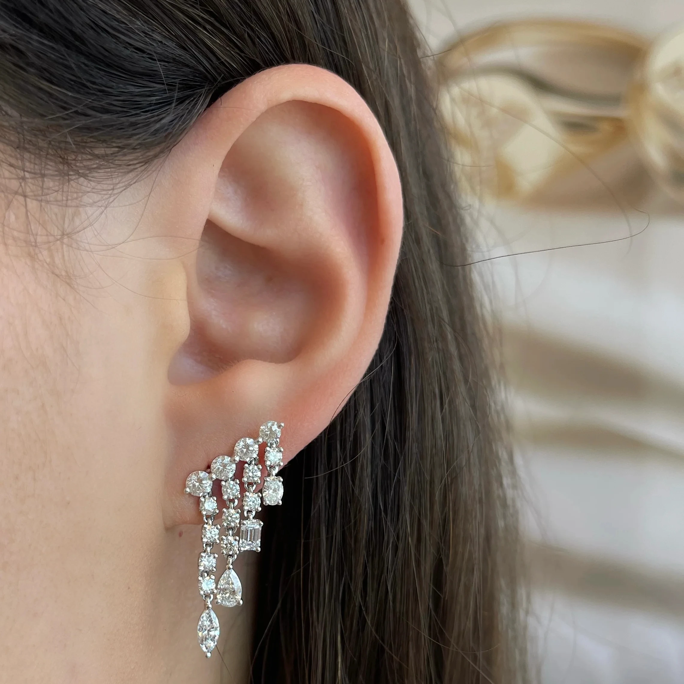 CZ Station Tennis Tassel Chain Geometric Sparking 5A Cubic Zirconia Dangling Drop Women Earring