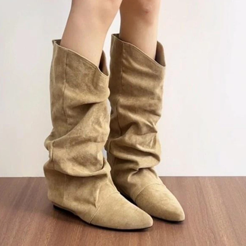 

2025 new Knee High Women Boots Pointed Toe Flats Shoes Designer Winter Walking Boots Goth Casual Sport Shoes Chelsea Botas Mujer