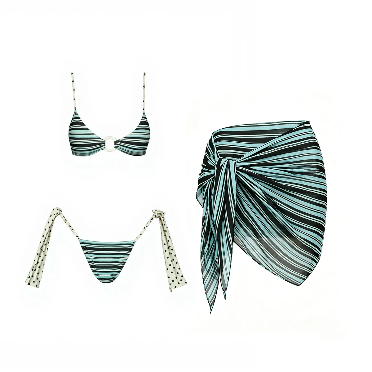 

3 Pieces Women Swimsuit Swimwear Micro 2026 Sexy Female Striped Bikini Set Beachwear Sarong Bathing Suit Swimming Suit Biquini