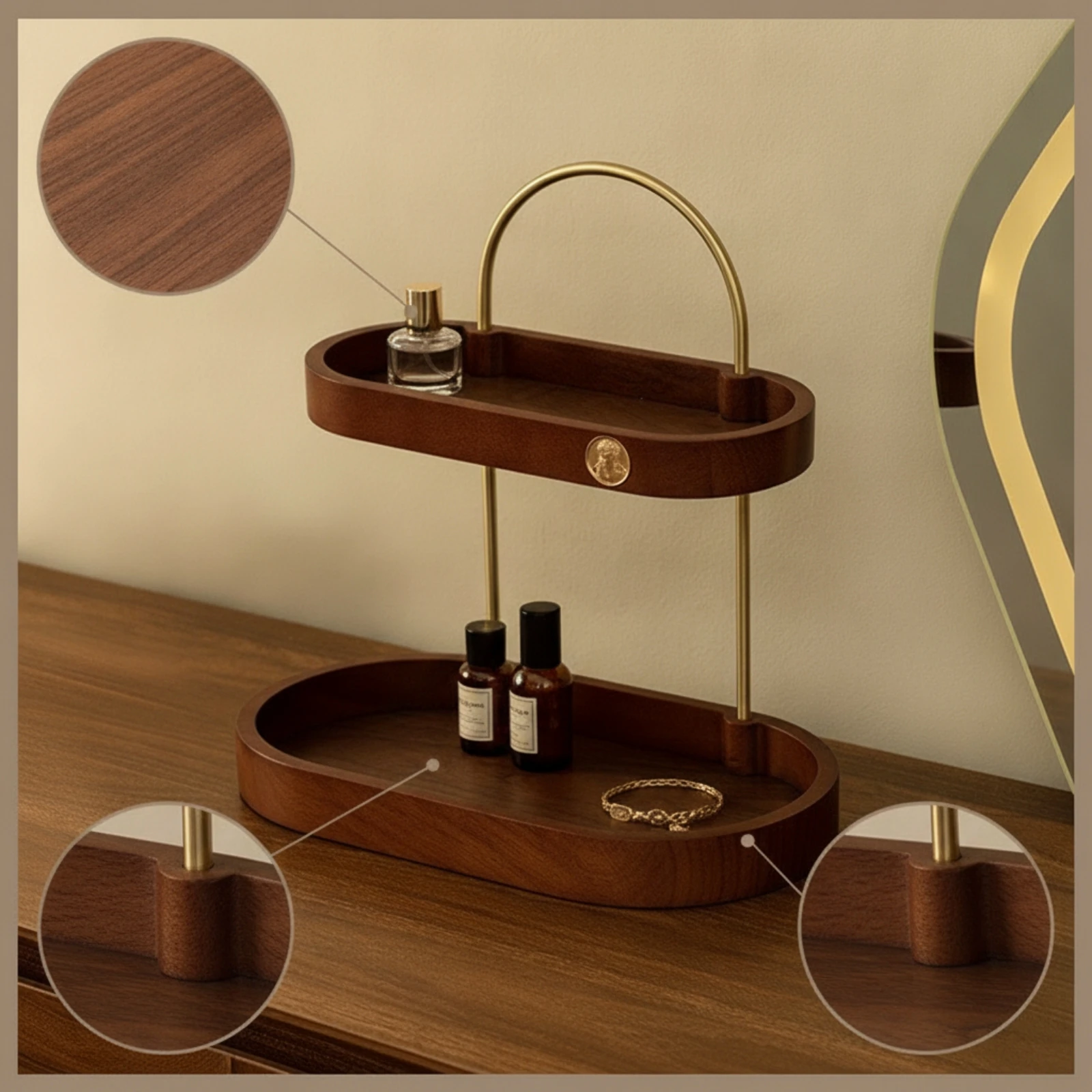 Desktop Storage Rack Space-Saving Two-Tier Organizer Desktop Organizer with Handle Metal File Tray Long-Lasting for Vanity