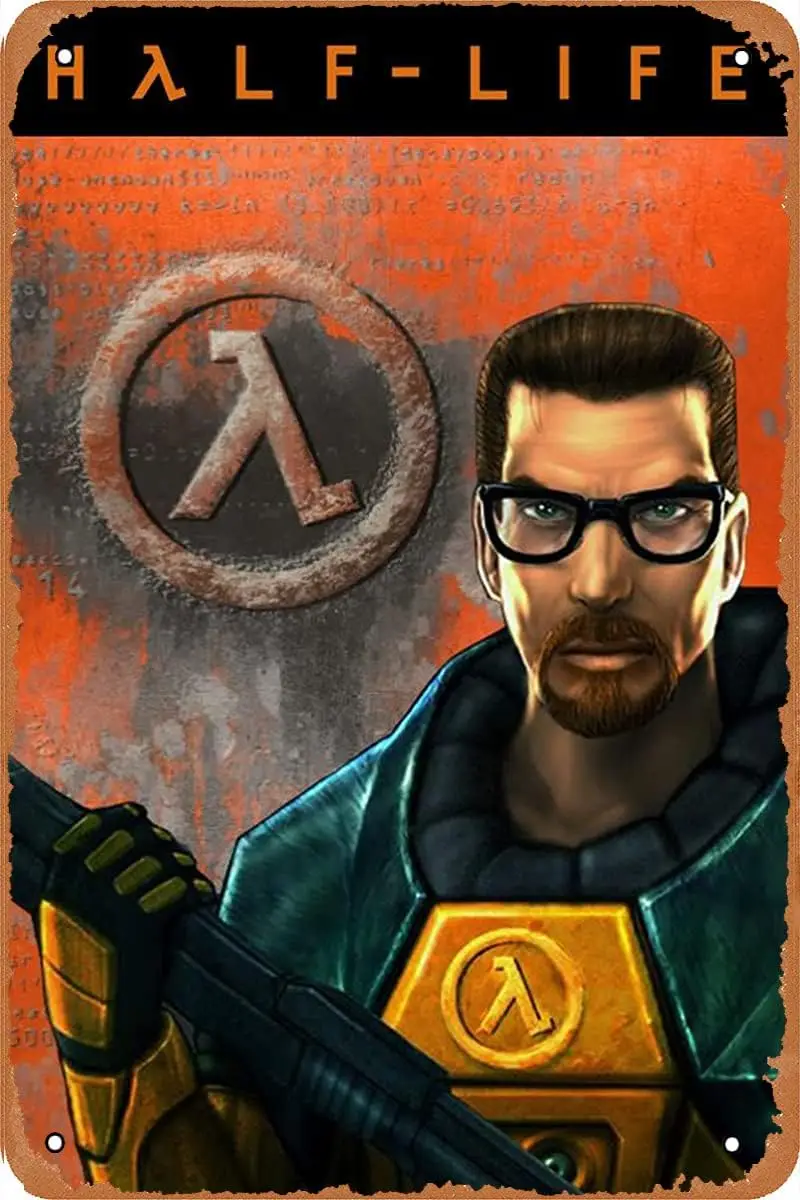 Vintage Video Game Tin Sign Half-Life (1998) Metal Poster 8x12Inch Metal Sign Home Wall Decor Gift for Boys Gamers