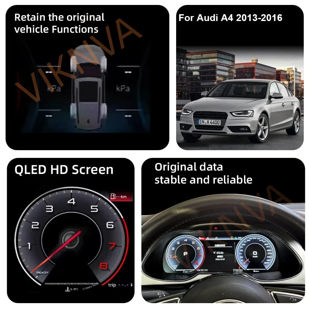 12.3 inch Auto Lcd Dashboard Panel For Audi A4 2013-2016 Year Digital Cluster Instrument Display Snelheidsmeter Virtual Cockpit