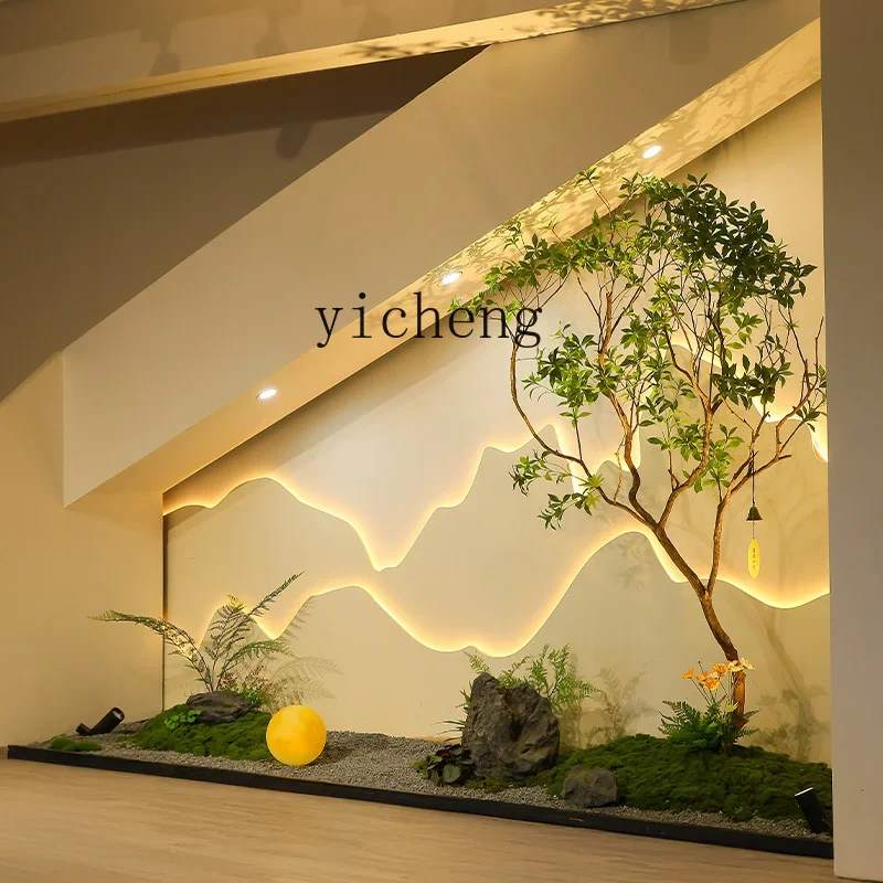 4-10indoor large-scale simulated landscaping hotel villa high-end green plant landscape decoration under the stairs