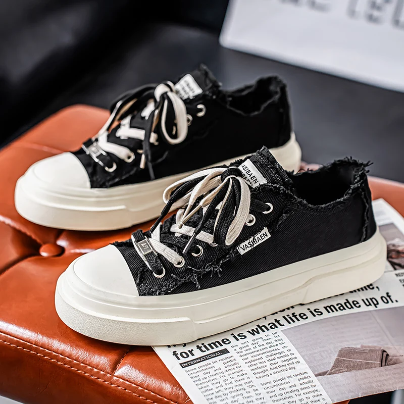 

HKDQ/летние черные мужские парусиновые кроссовки на платформе, вулканизированная обувь для мужчин, удобная дышащая повседневная обувь, мужская модная обувь для доски