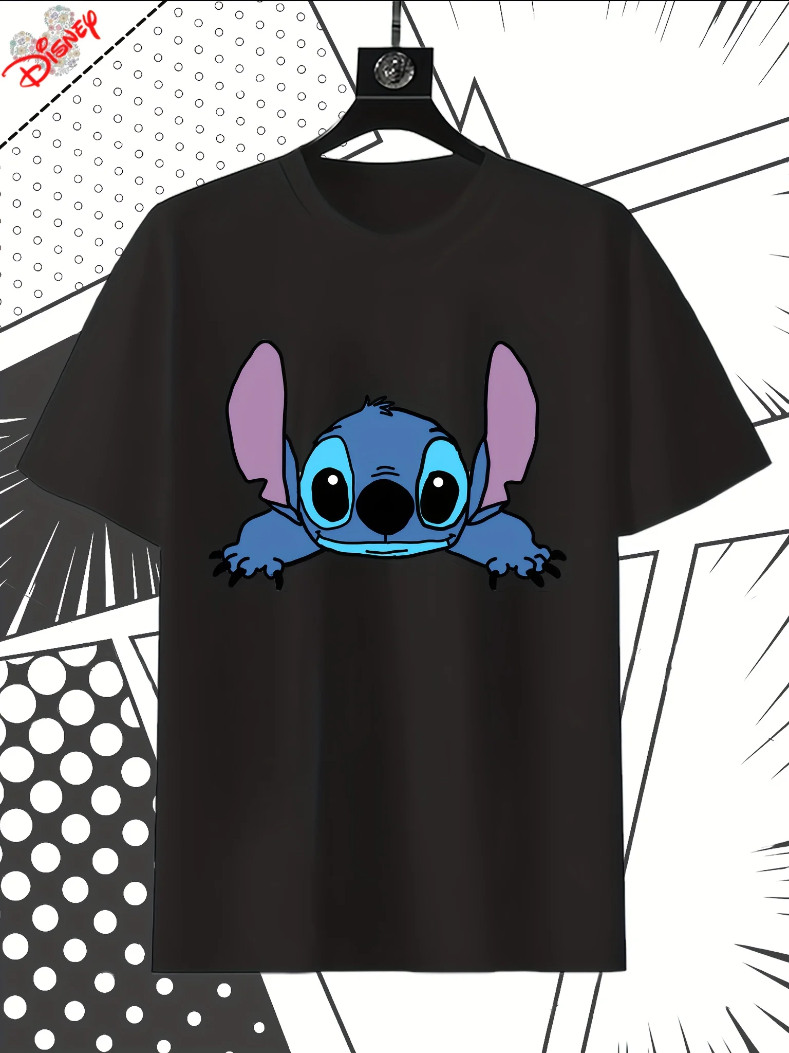 

Disney T-shirt, Cute Stitch Cartoon Pattern, Comfortable Fit, Short Sleeved, Summer Casual Printed T-shirt, Machine Washable