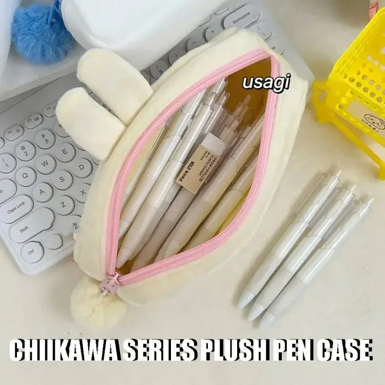 Kawaii Chiikawa Plüsch-Federmäppchen Cartoon Hachiware Usagi Schreibwarentasche Große Kapazität Schreibwaren-Aufbewahrungstasche Schülergeschenke – Detail 5