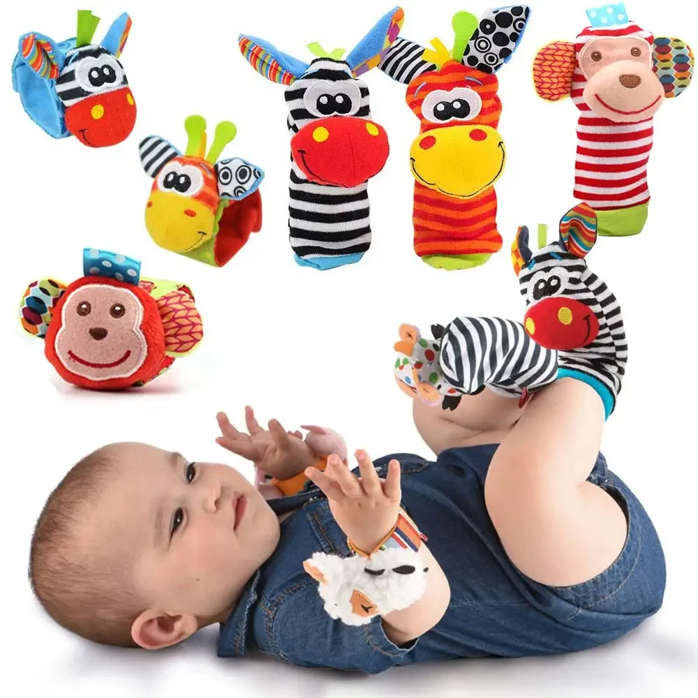 0 12 Months Baby Rattles Toys Animal Socks Wrist Strap Rattle Baby Foot Socks Bug Wrist Strap Toddler Socks Pacifier Toys GIfts