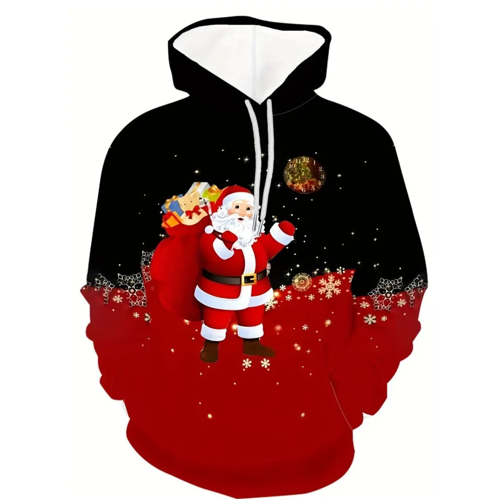 2026 الرجال مقنعين هوديس ثلاثية الأبعاد يطبع عيد الميلاد سانتا كلوز البلوز الرباط كم طويل الشارع الشهير عيد الميلاد الجدة الملابس #3