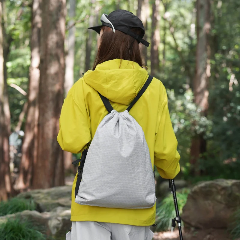 Lightweight Backpack Drawstring Pocket Unisex Plaid Casual Outdoor Hiking Drawstring Backpack Student School Bag Trendy