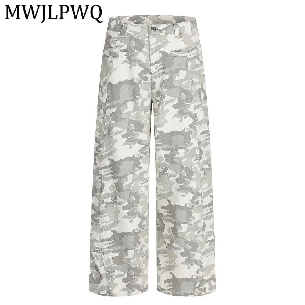 

MWJLPWQ Punk Washed Denim Work For Men Vibe High Street Fashion Deconstructed Design Pockets Unique Straight-Leg Pants 15110