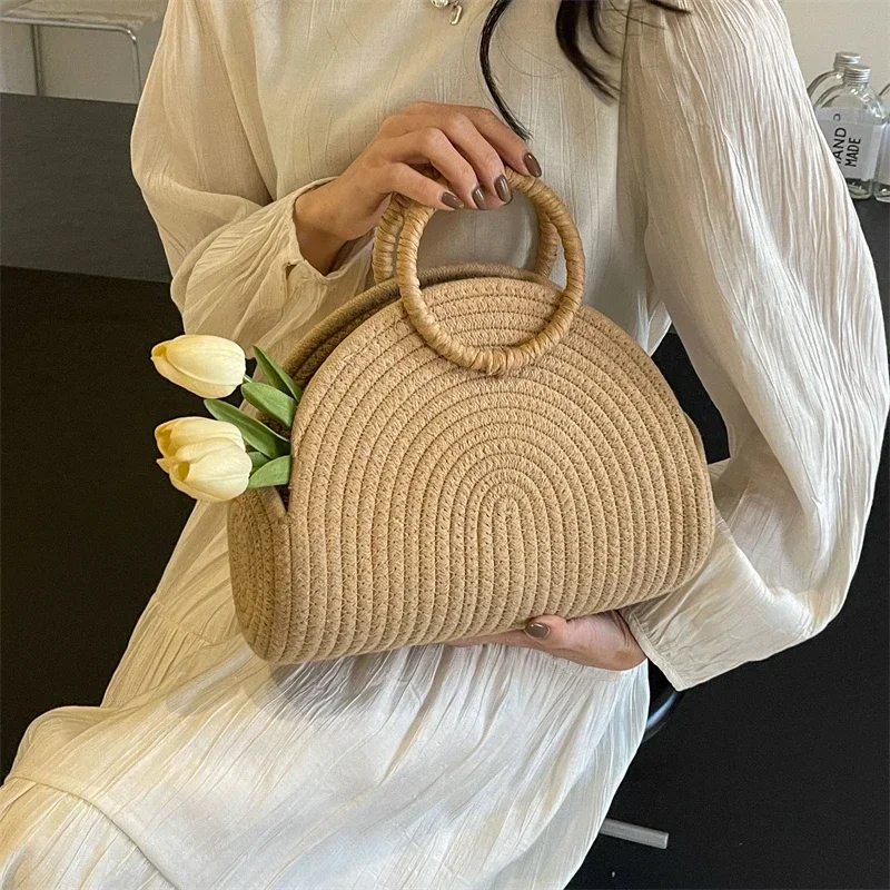 Straw Braid Casual Top-Handle Bags Solid Large Capacity Grace Temperament Bags for Women 2024 Fashion Hot Sale in Summer