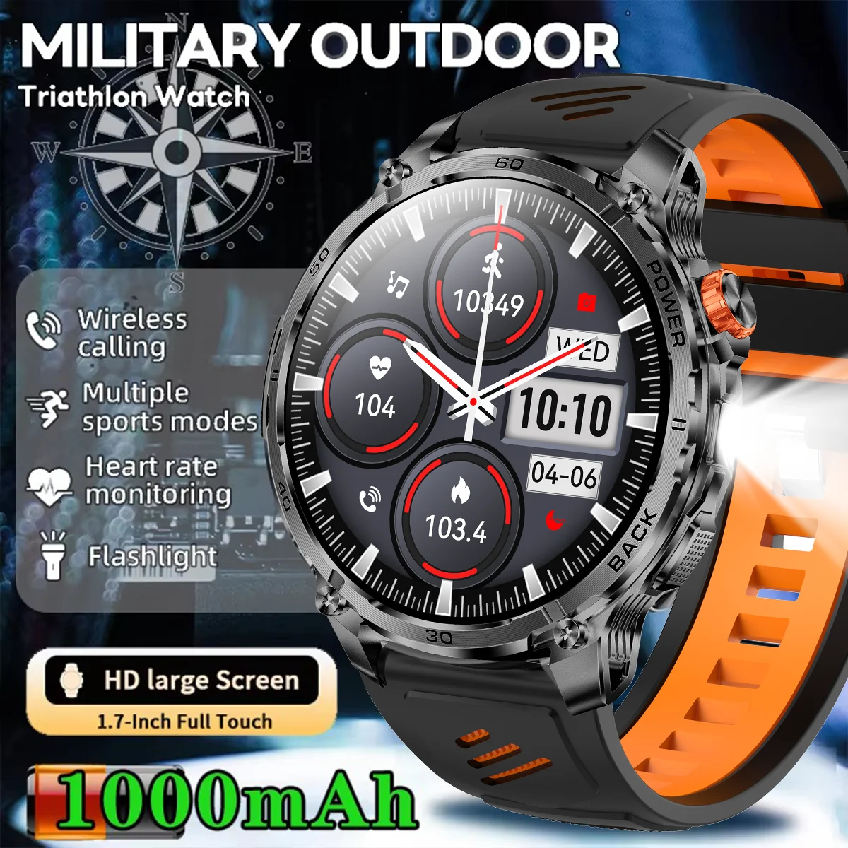 

Новые T-Rex3, 1000 мАч, большая батарея, прочные умные часы для взрослых, 1,85-дюймовый GPS-трекер, компас, 10 АТМ, водонепроницаемые, BT Call, спортивные умные часы