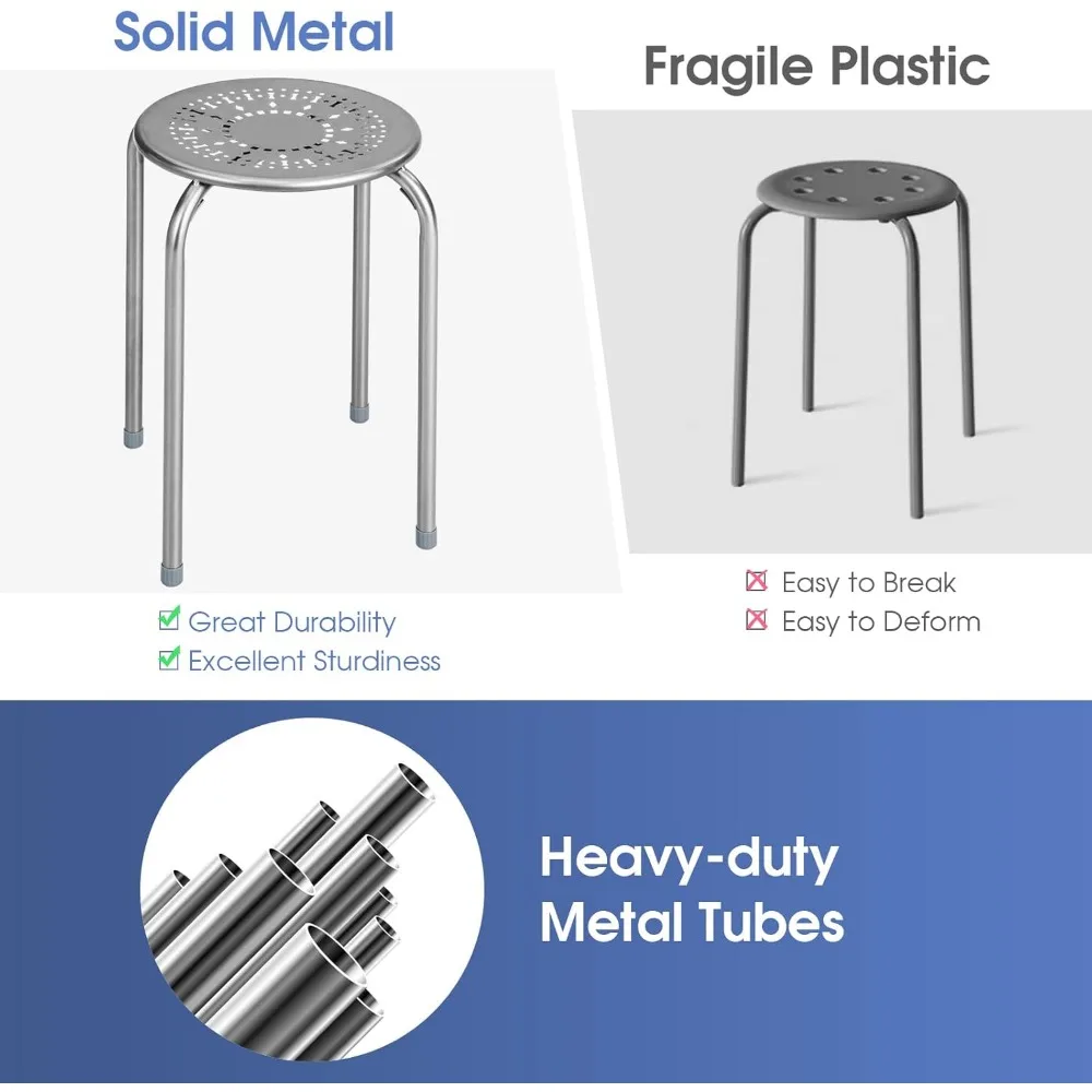 Chaises d'école empilables portables pour enfants et adultes, tabouret de nidification en métal, roulettes empilables, ne sont pas assemblées, recommandé, 17.5 po, lot de 6