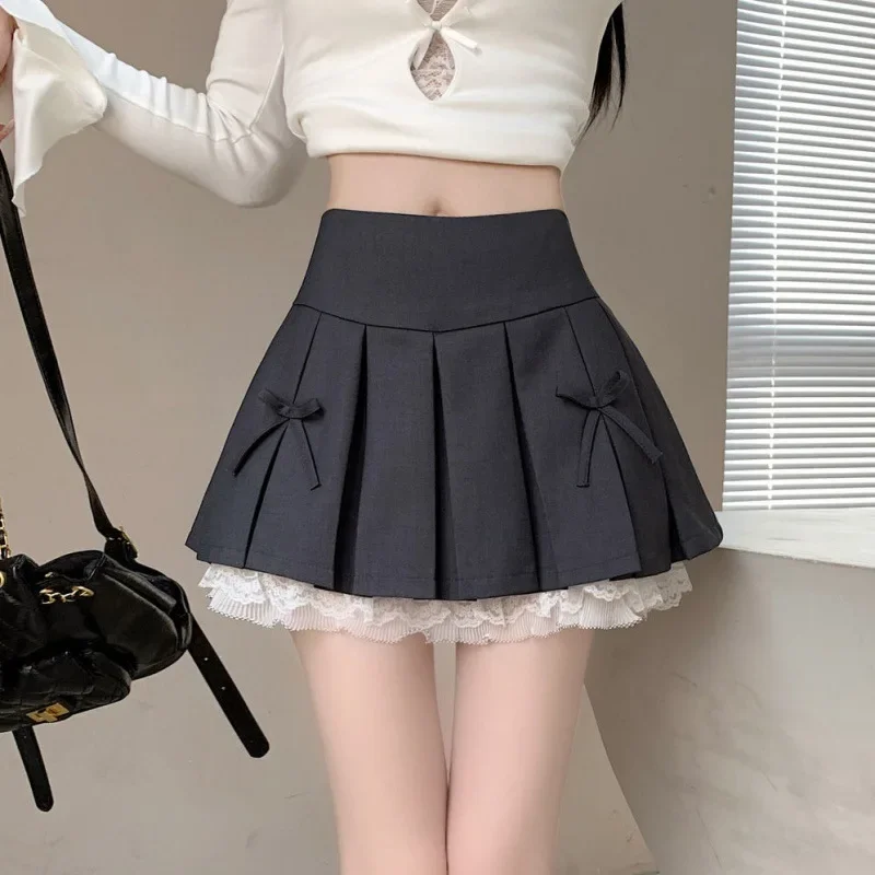 BlacksuitSkirt Women's High-Waisted Mini Dress A- Line Bow Waist Petite Umbrella Skirt Summer 2024 New Style