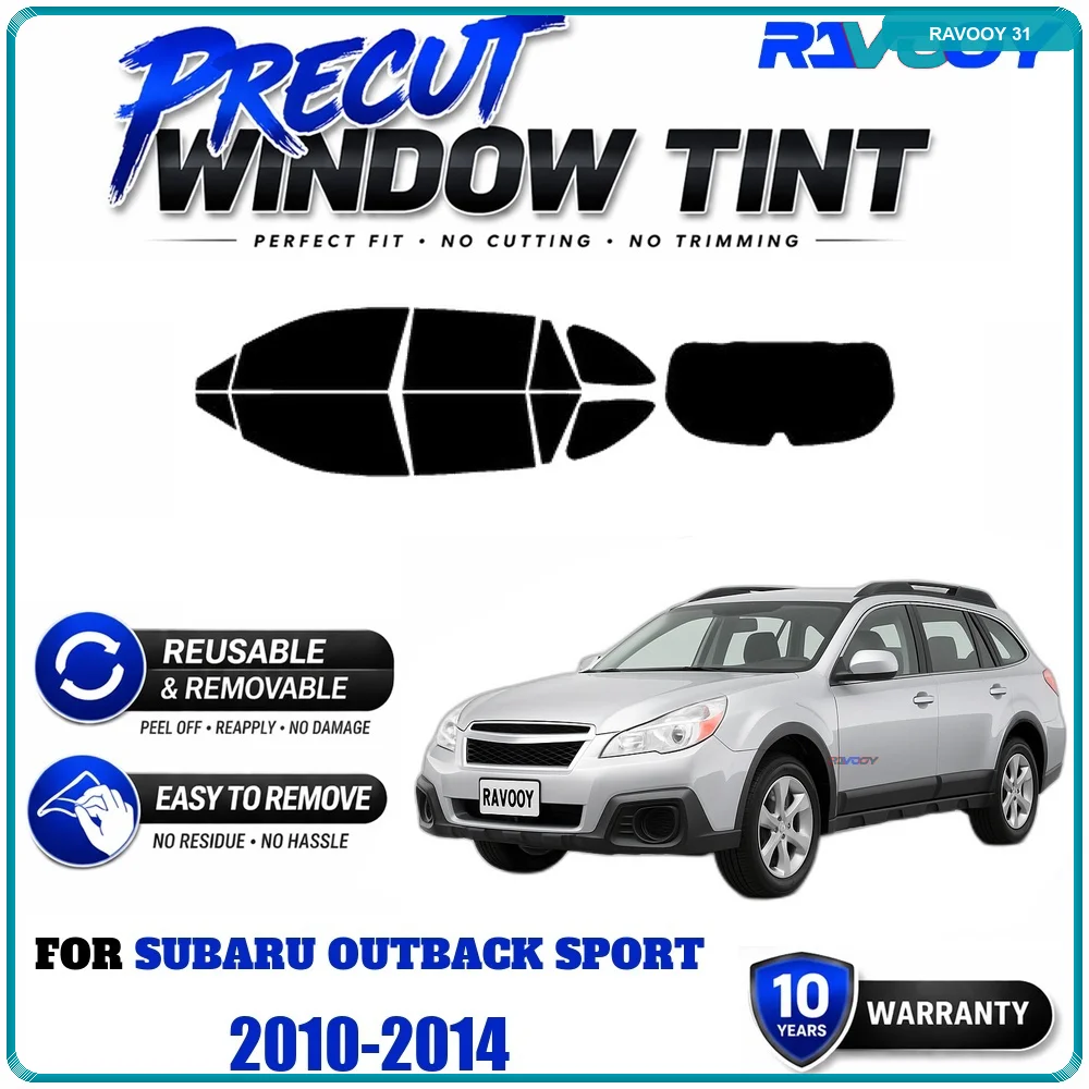 RAVOOY Precut Window Tint, Reusable Removable EPU Film, Custom Fit for Subaru Outback Sport 2010-2014, UV Heat Protection