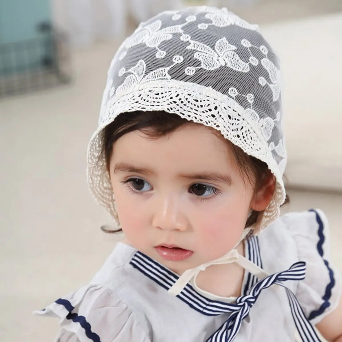 

Дышащая кружевная детская шапочка с бантом, мягкая хлопковая шапочка-бини для новорожденных и малышей, удобная теплая кружевная шапочка