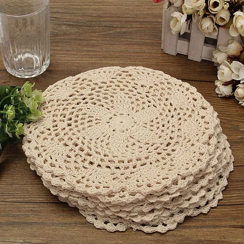 12Pcs Vintage Cotton Mat Round Hand Crocheted Lace Doilies Flower Coasters Lot Household Table Decorative Crafts Accessories