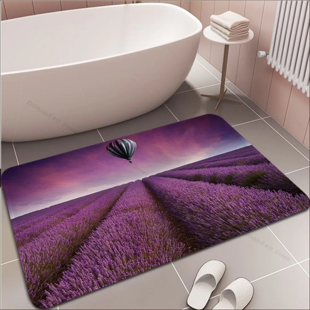 Purple Lavender Flowers Floor Mat Bathroom Mat Kids Room Bedroom Decoration Balcony Anti-Slip Doormat Living Room Welcome Rug