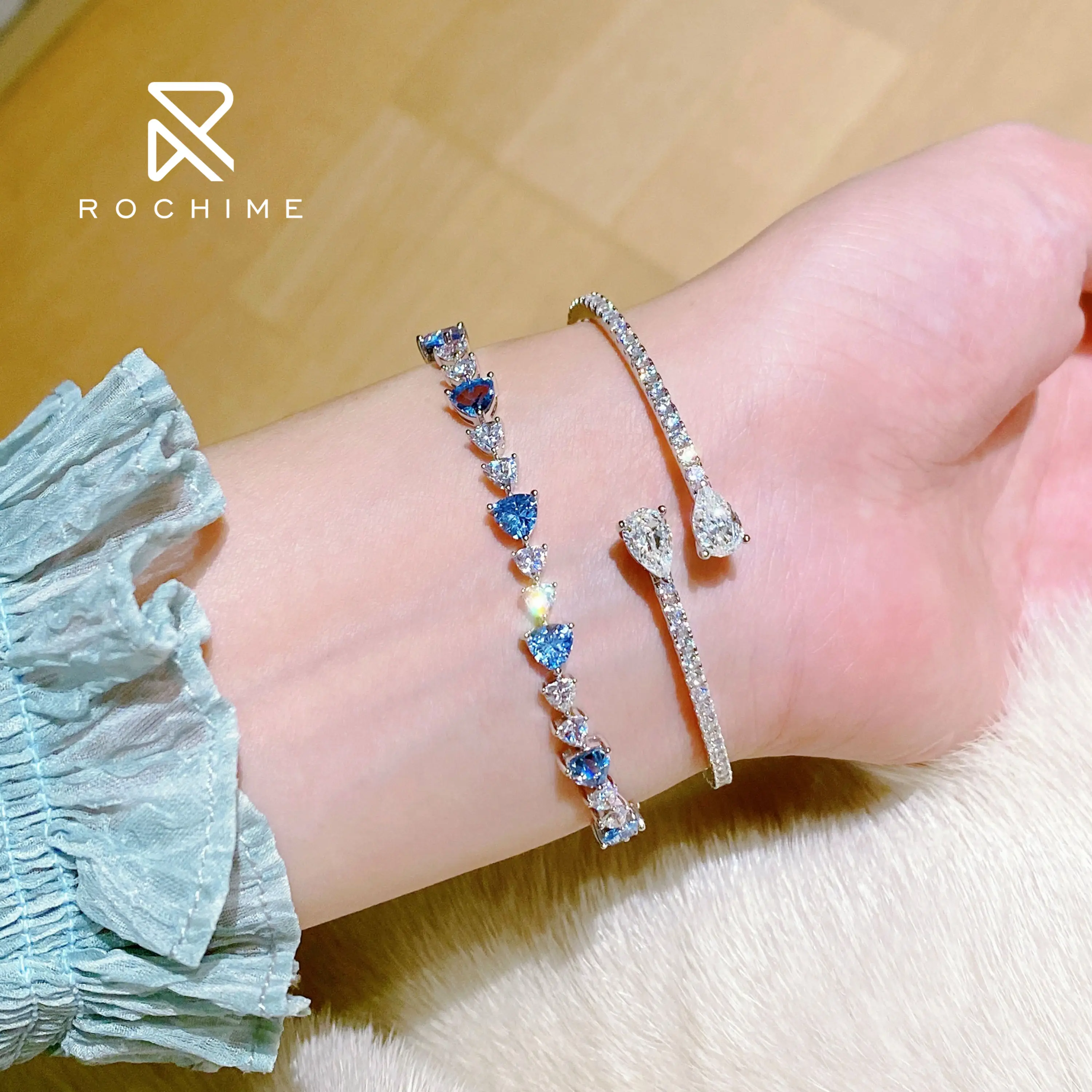 N Rochime Charm Trendy Fashion Jewelry Water Drop Open Bracelet Bangle For Women 925 Silver Rhodium Plated Jewelry