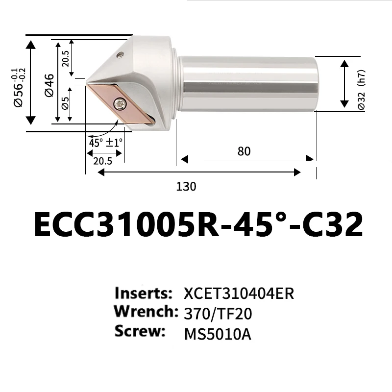 ECC17005R ECC31005R 30 45 60 gradi smussatura strumento di fresatura ECC taglierina smussatura bordo lungo inserto in metallo duro XCET170402 XCET310404