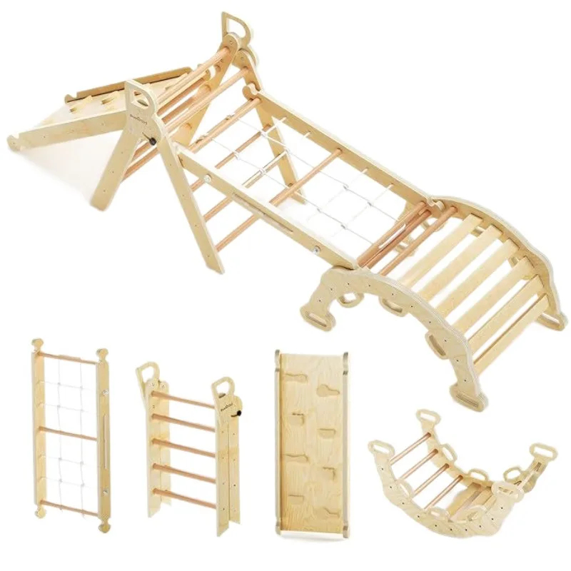 2pc Solid wood children's climbing frame – folding slide combination, indoor home
