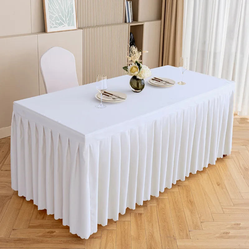 Large Size Solid Tablecloth with Skirt Dustproof Hotel Banquet Wedding Table Cushion Reusable Rectangular Conference Table Skirt