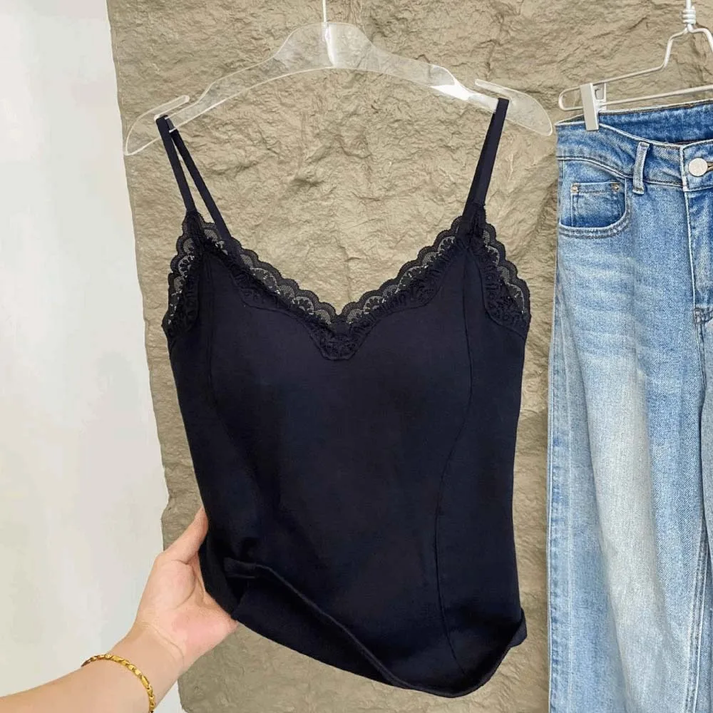 

Lace Slim Lace Crop Top Sweet Bottoming Shirt Lace Camisole with Pads Slim Fit Spicy Girls Style Girl's Vest Top Women