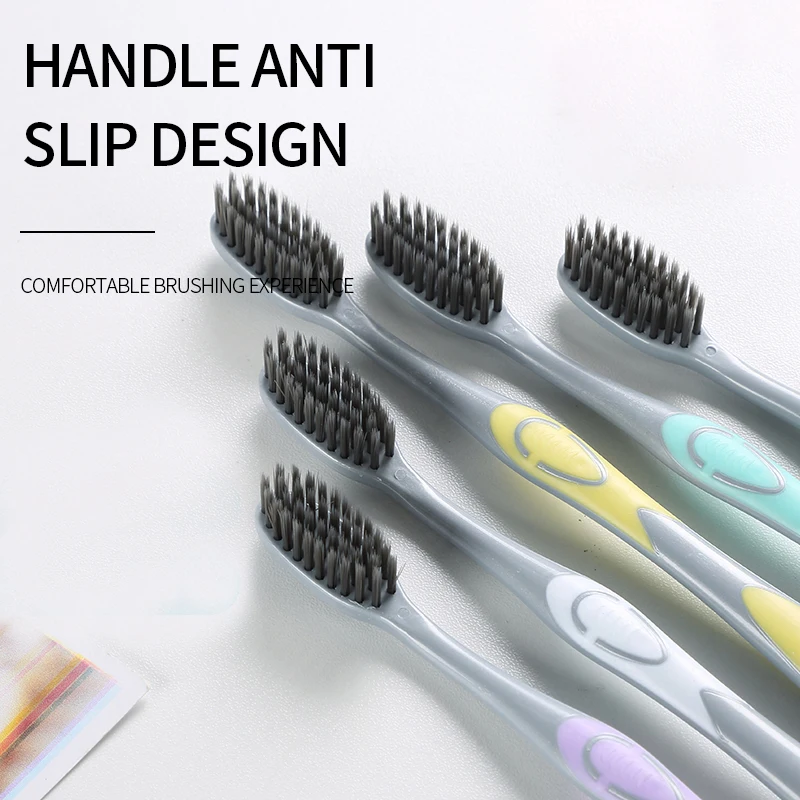 5/10 قطع فرشاة أسنان يدوية مع شعر ناعم من فحم الخيزران لتنظيف الفم اللطيف في أسر البالغين