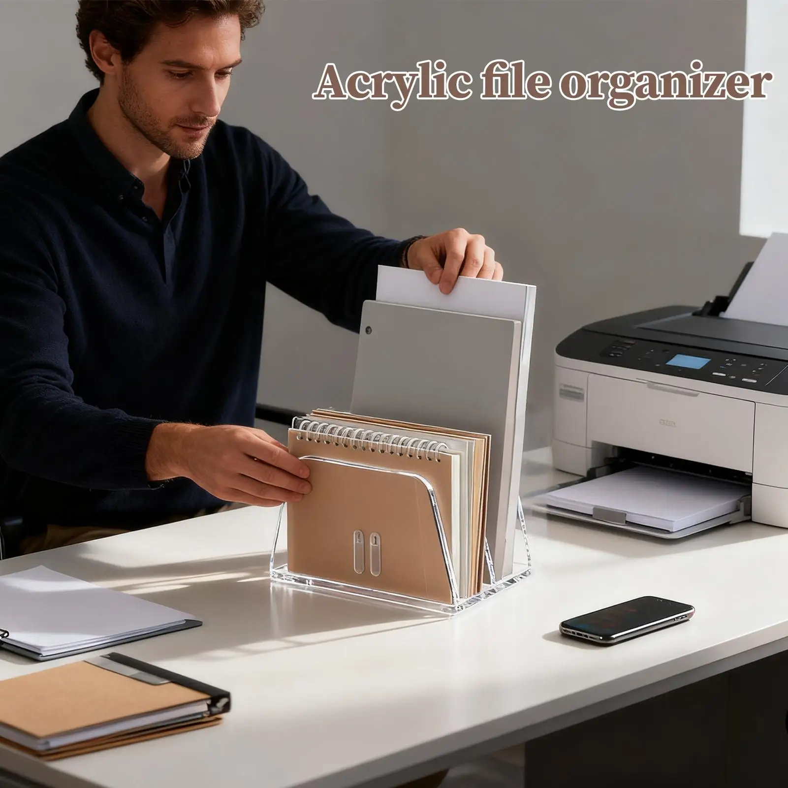 

File Organizer Multitier Acrylic Literature Holder office Clear File Display Stand multiuse Desktop Brochure home Storage Rack