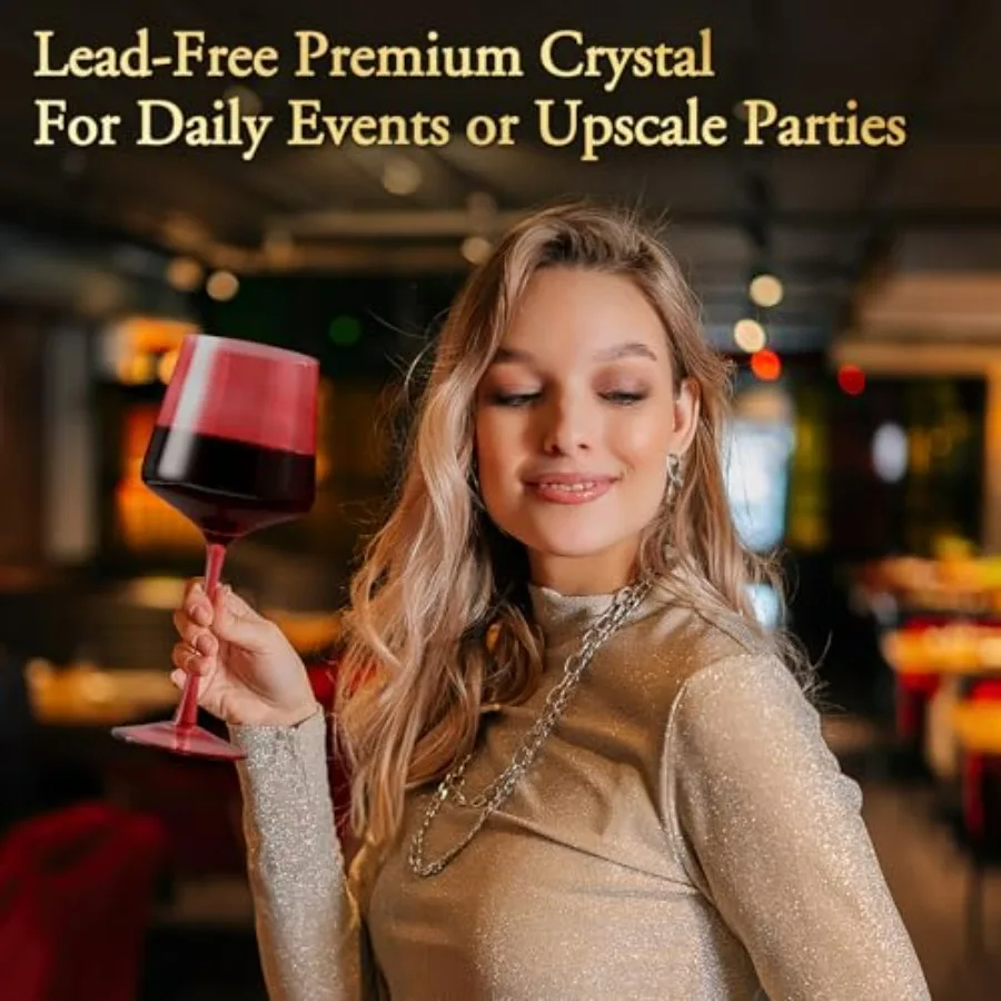 Colorful HandBlown Crystal Wine Glasses Set of 6 19oz with Unique Long Stem for Elegant Dinner Parties Wedding Anniversary Chri