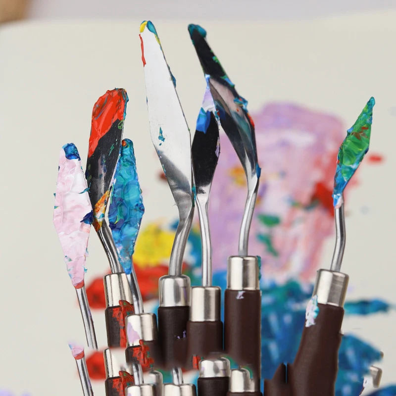 1/3/5/7PCS Aquarell Mixed Kunst Ölgemälde Schaber Set Holz Edelstahl Gouache Farbe Pigment mischen Messer Hand Werkzeug – Detail 8