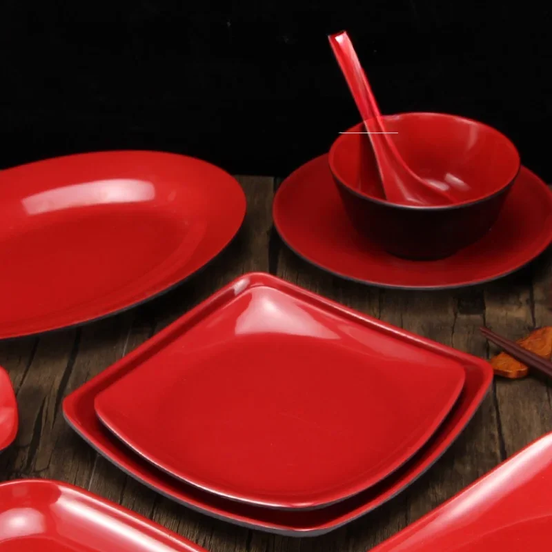 Black and Red Beef Noodle Bowl Commercial Home Kitchen Cutlery Bowl Melamine Ramen Bowl Breakfast Bowl Plastic Plate