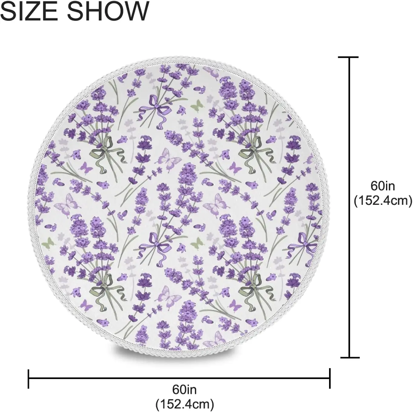 Floral Lavenders Tablecloth Purple Flowers Butterfly Round  Table Cloths Cover Washable Tabletop for Party Picnic Dining Decor