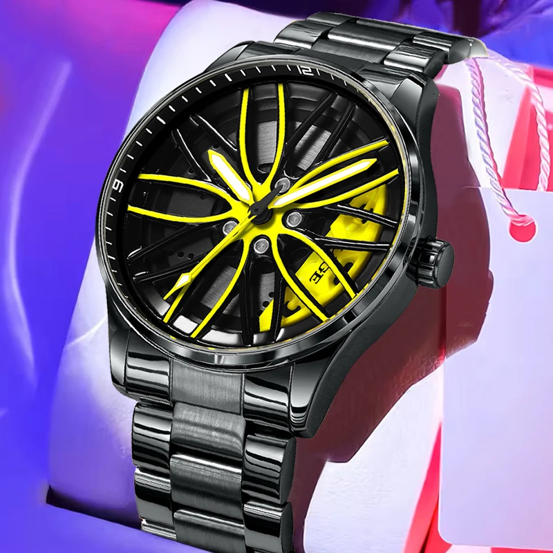 

LIGE модные мужские часы с ободом колеса автомобиля, спортивные водонепроницаемые мужские кварцевые наручные часы, повседневные 360° ° Мужские часы с вращающимся дизайном