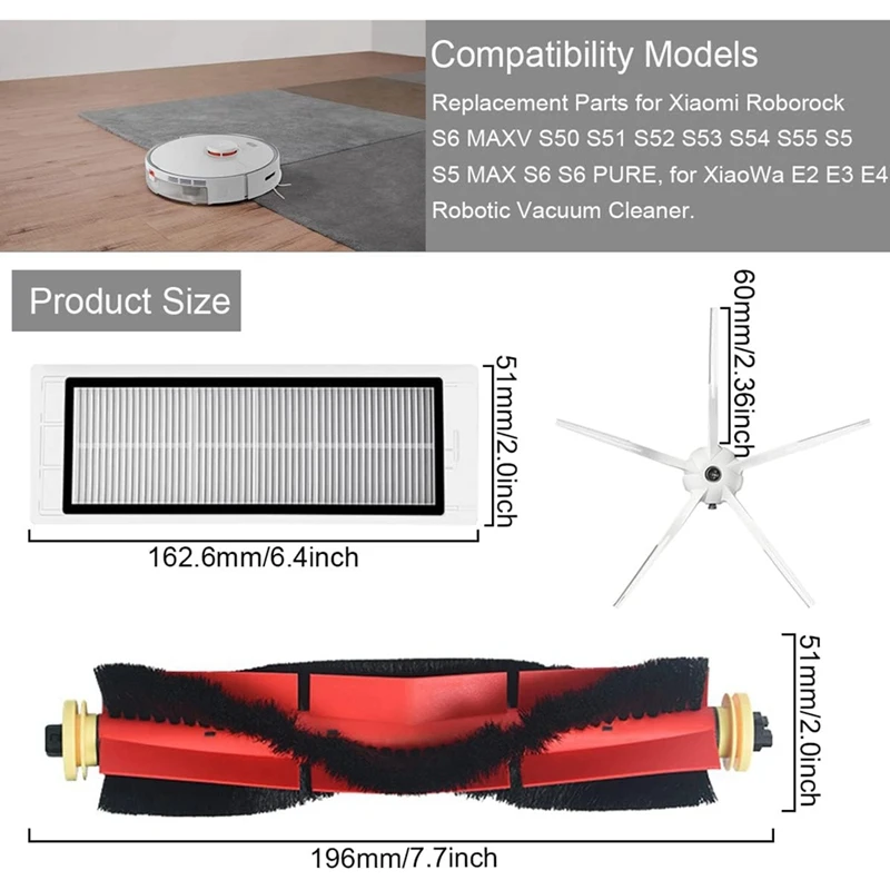 مجموعة ملحقات JDZD لشاومي Roborock S5 MAX S6 S60 S65 S6 MAXV S6 Pure E4 مكنسة كهربائية فرشاة جانبية رئيسية فلتر Hepa