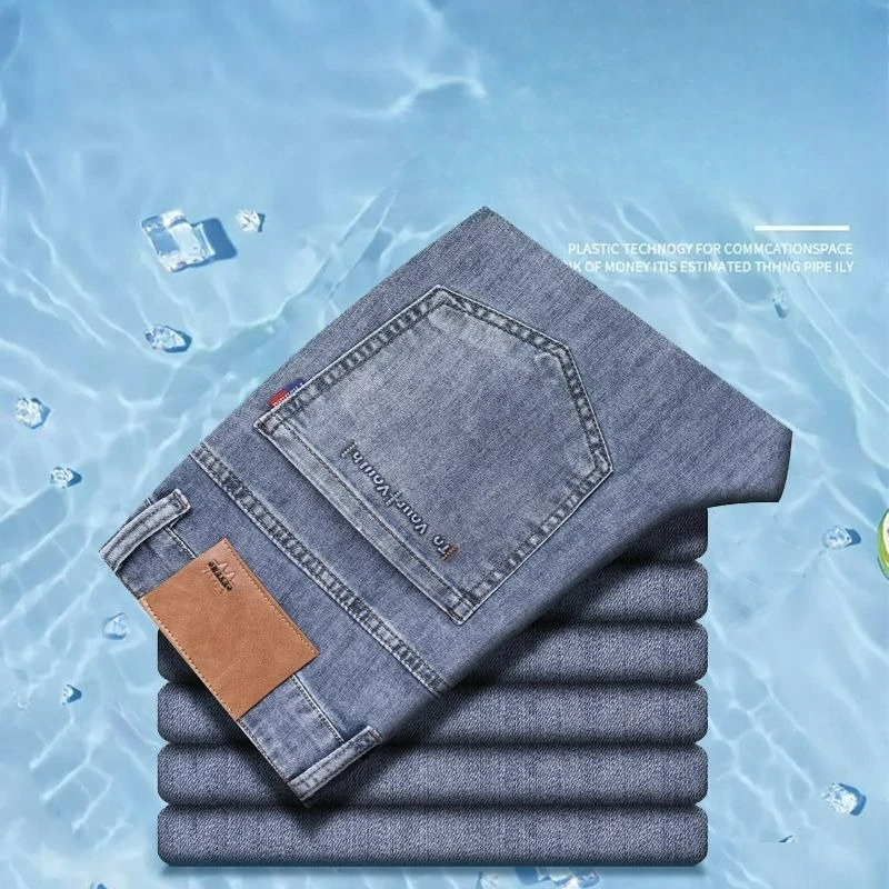 

Men's Denim Jeans Thin Summer Straight Business Soft Fashion New High Quality Denim Pants Casual Elastic Work Trousers Versatile