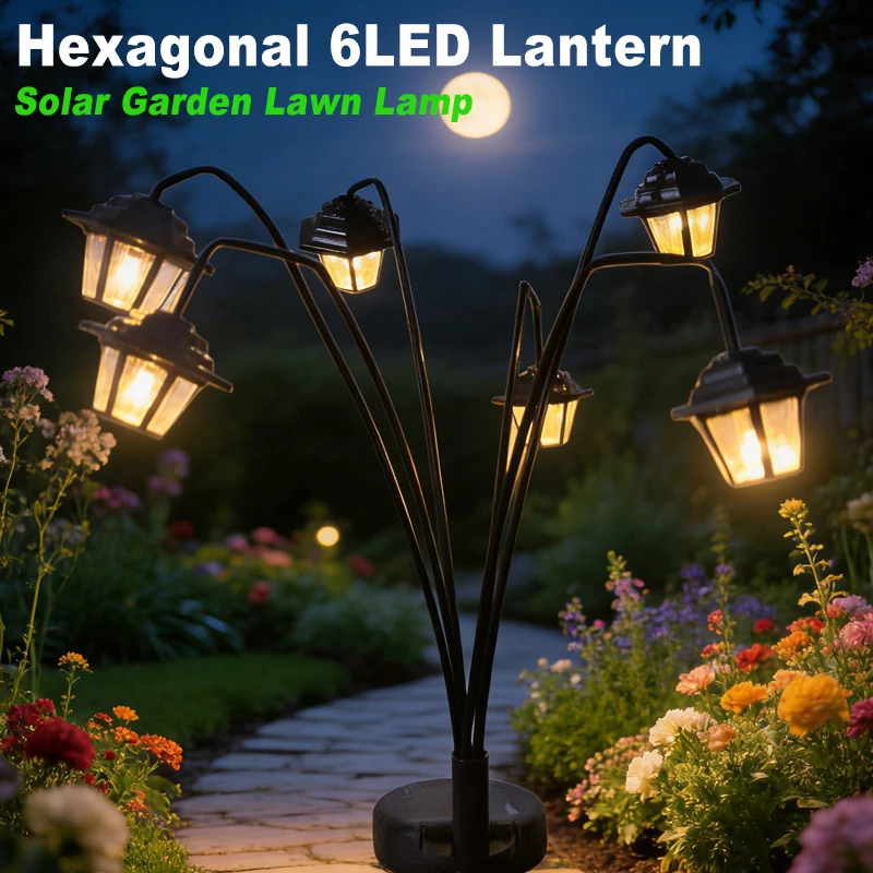 Solar Lantern Retro Vintage Style, 3/6LED Decorative Street Lamp Light, IP65 Waterproof Dusk to Dawn for Garden Courtyard