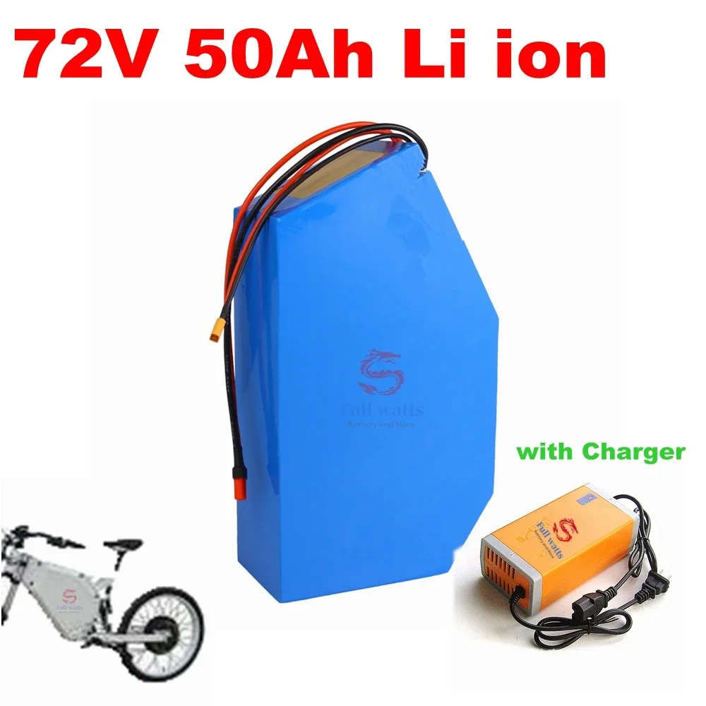 72v 50Ah lithium ion triangle battery 18650 li ion Polygon battery for 5000w Mountain Bike scooter Motorcycle + 5A charger