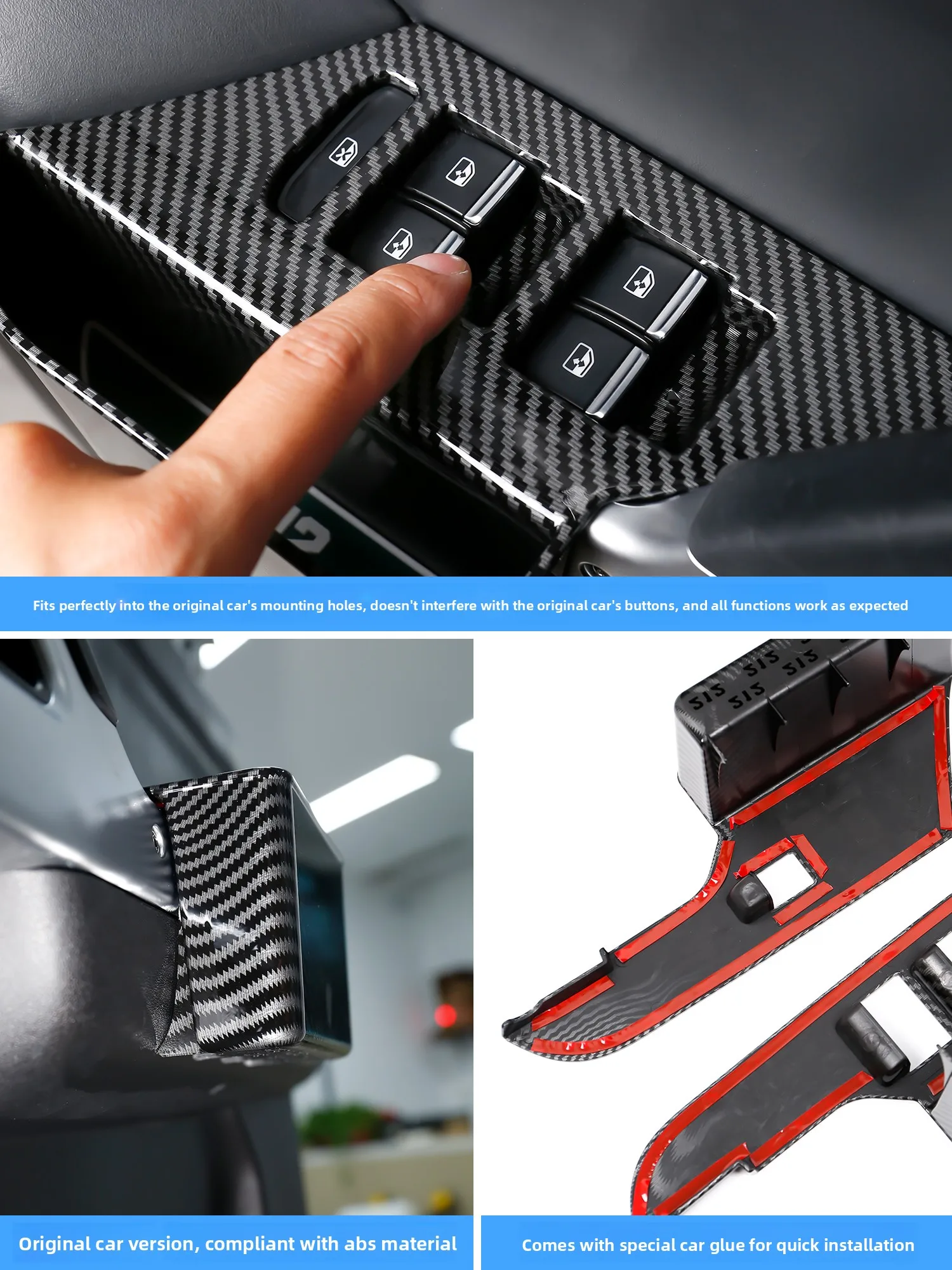 For BJ BAIC 212 T01 2025 2026 Car Door Window Lift Panel Storage Box ABS Carbon Fiber Protective Cover Car Interior Accessories detail image 6