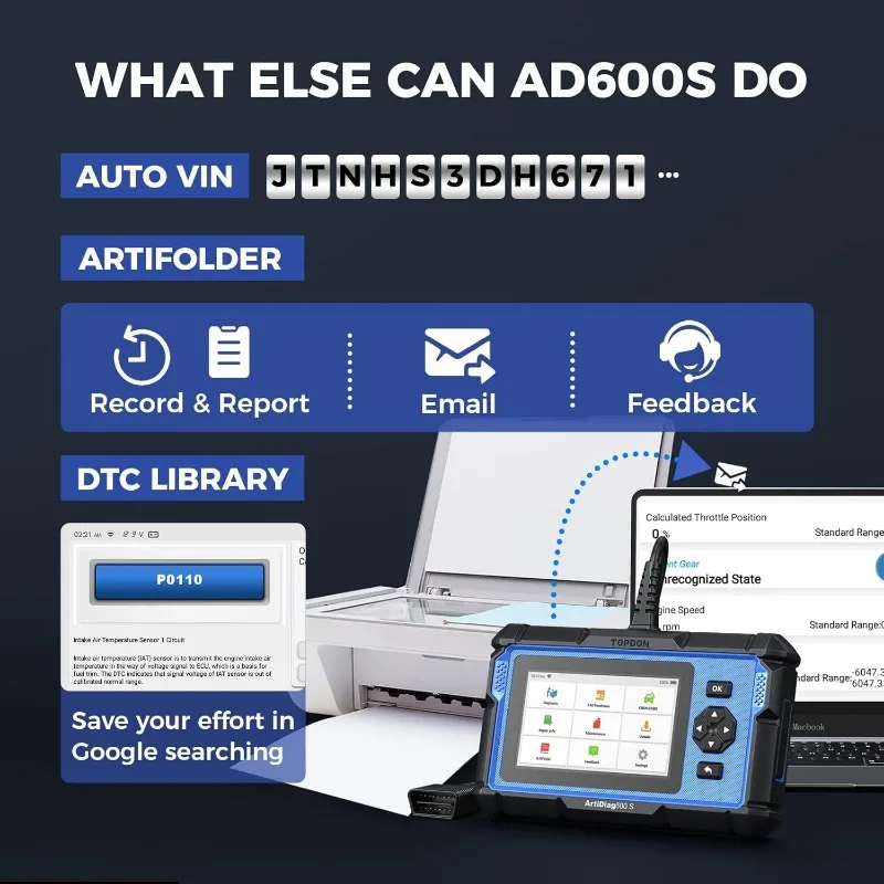 OBD2 스캐너 TOPDON AD600S 스캔 도구, 코드 리더, ABS SRS at 엔진용 진단 스캐너, 8 가지 리셋 서비스