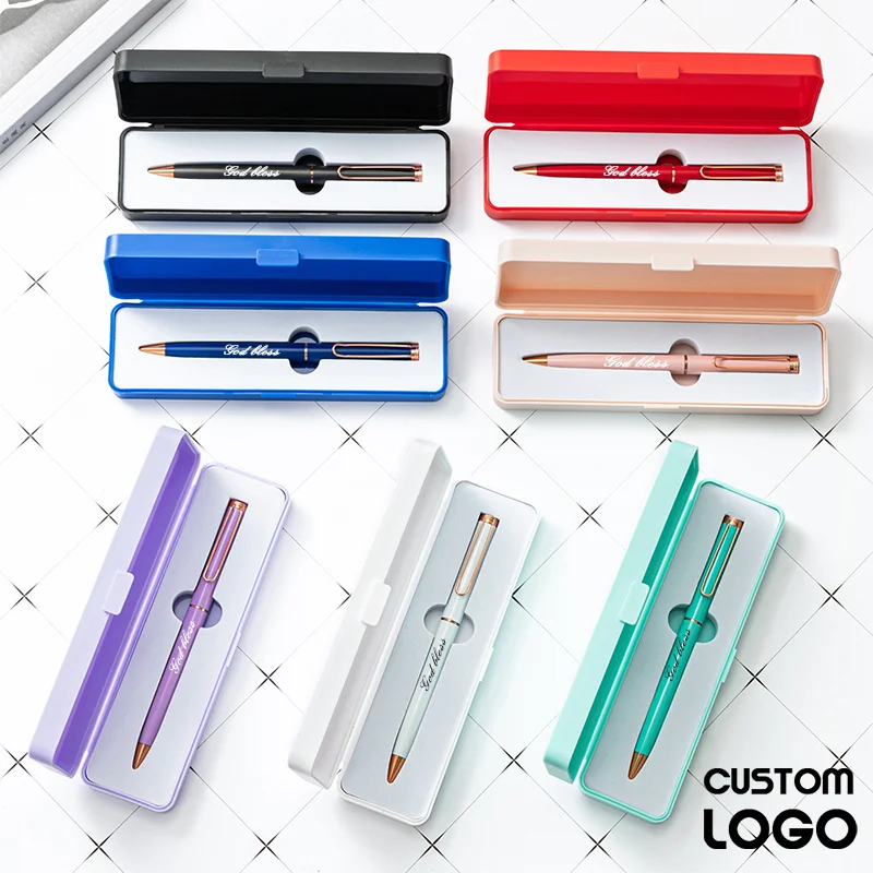 Custom Logo Pen High End Pretty Candy Colored Ballpoint Pens Personalized Laser Name Gifts Box Set Souvenir Creative Stationery