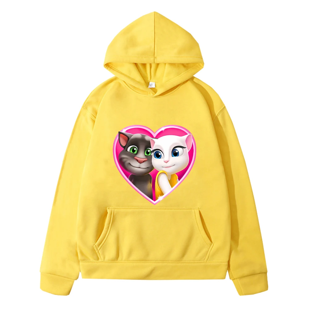 

Kawaii Talking tom cat print hoodies Fleece sweatshirt boys jacket Disney anime hoodie pullover y2k sudadera kids clothes girls