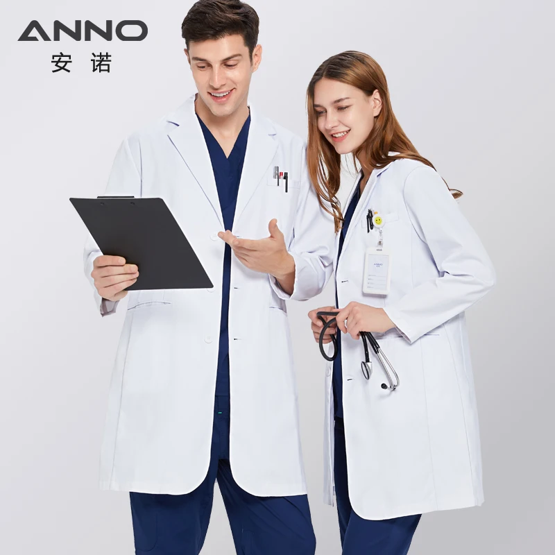 ANNO Anti-Static Lab Uniforms Out Fit Work Out Wear Unisex Pharmacy White Coat Chemistry Male Female White Doctor Clinic Gown