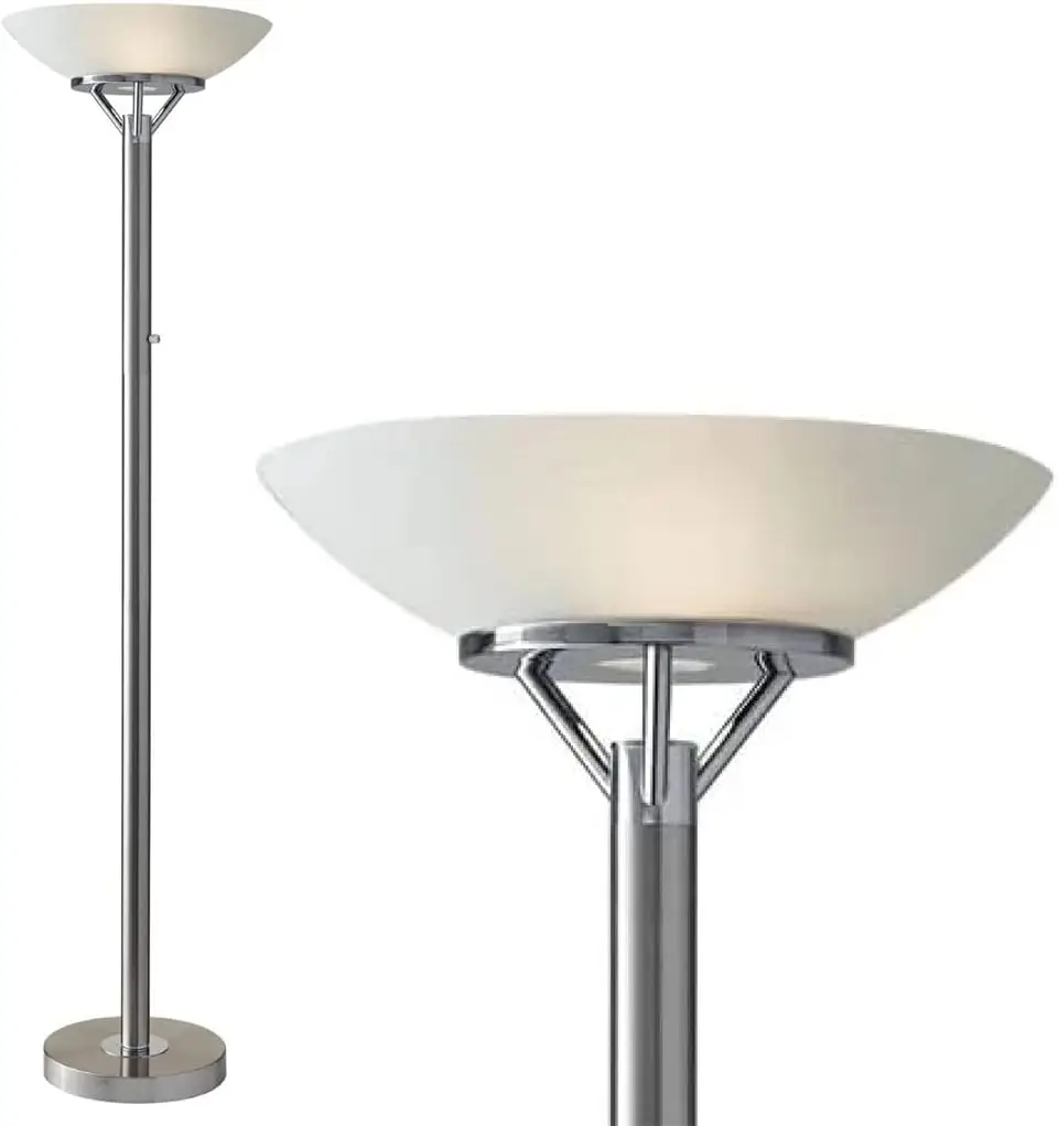 

5023-22 Expo 300W Torchiere, 71.5 In., 2 X 150W Incandescent/Led, Brushed Steel/Chrome Finish, 1 Floor Lamp