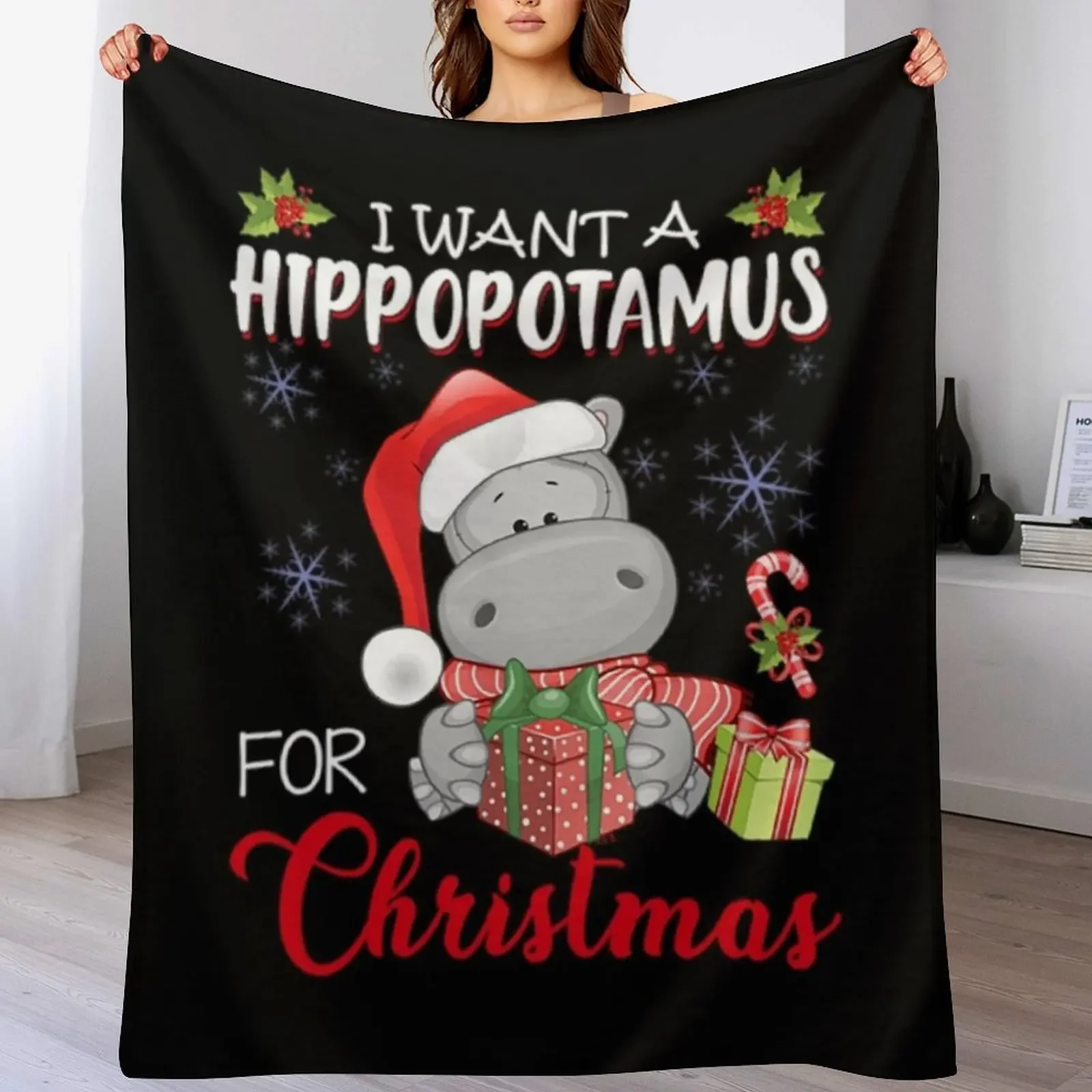 

I Want A Hippopotamus For Christmas Cute Gift Xmas Throw Blanket Durable Warm Blanket for Daily Home Use