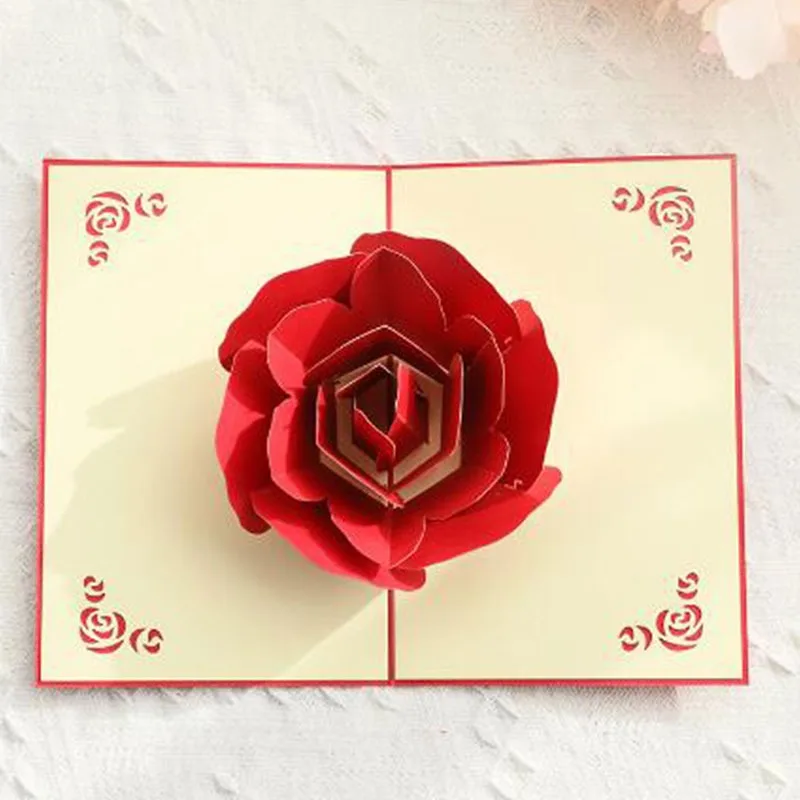 1PC 3D Stereo Rose Greeting Cards Wedding Invitations Blessing Cards Couple Gifts Romantic Roses Love Greeting Cards