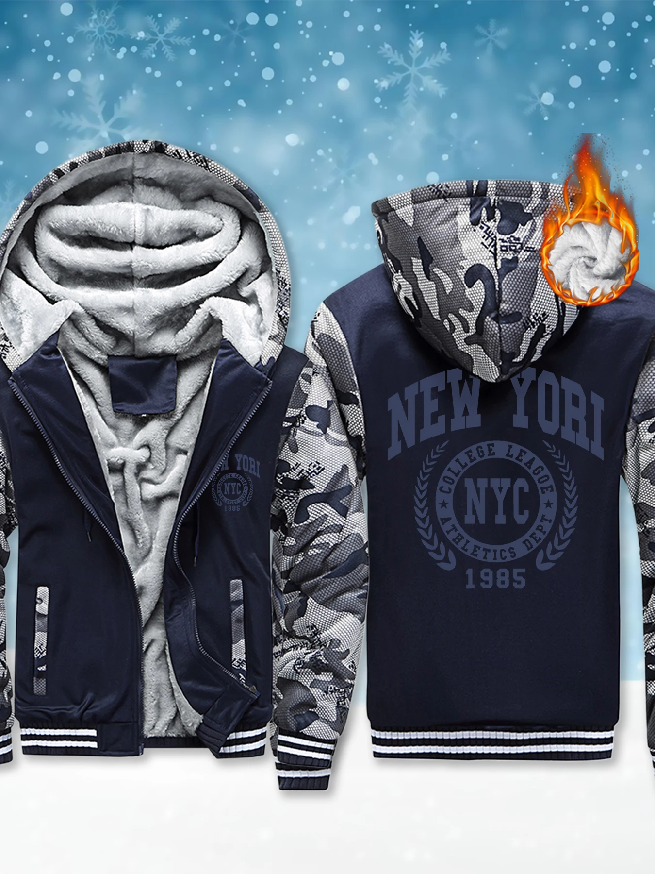 

Мужская уличная одежда с графическим принтом New York Nyc 1985, толстые повседневные куртки на молнии, мягкая теплая куртка с капюшоном, уличное зимнее пальто