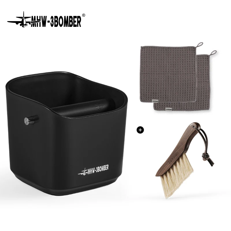 

MHW-3BOMBER Espresso Knock Box Set 1.2L Coffee Grounds Bucket with Removable Knock Bar and Clean Brush Barista Accessories